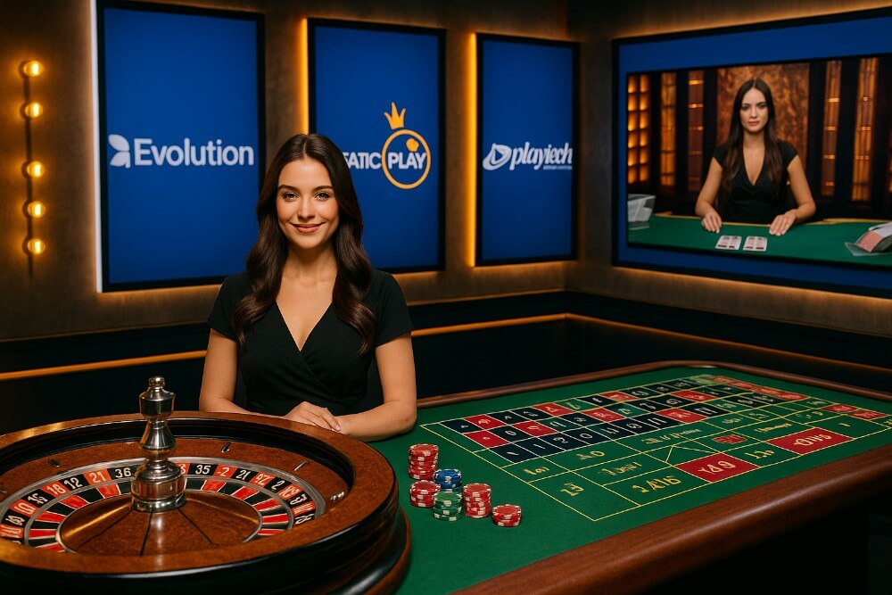 Dealer live casino dari provider Evolution dan Pragmatic Play dalam siaran langsung berkualitas tinggi