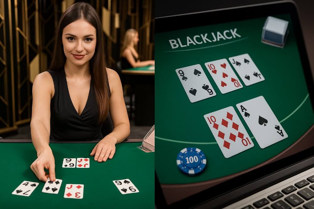 Perbandingan visual antara blackjack live dengan dealer sungguhan dan blackjack online berbasis komputer